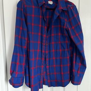 J. Crew Vibrant Blue and Red Checkered flannel shirt- boy fit
